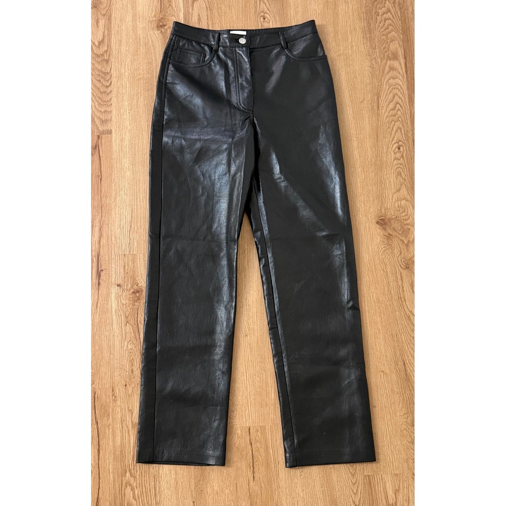Wilfred Aritzia Black Vegan Leather High Waisted Straight‎ Leg Pants Size 6